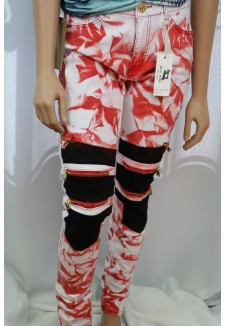 Moto Style Skinny Jeans (White Red)