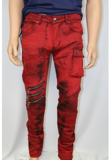 Black Stained Red Moto Style Jean