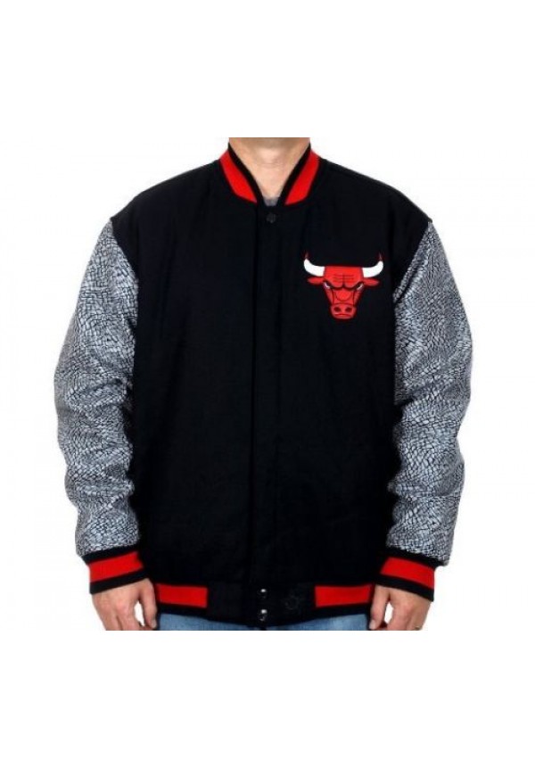 Chicago Bulls Elephant Print Wool Jacket (Black-Grey)