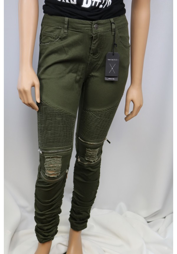 Moto Style Cropped Pants (Olive)