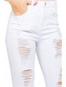Double Distressed Twill Skinny Jeans (White)