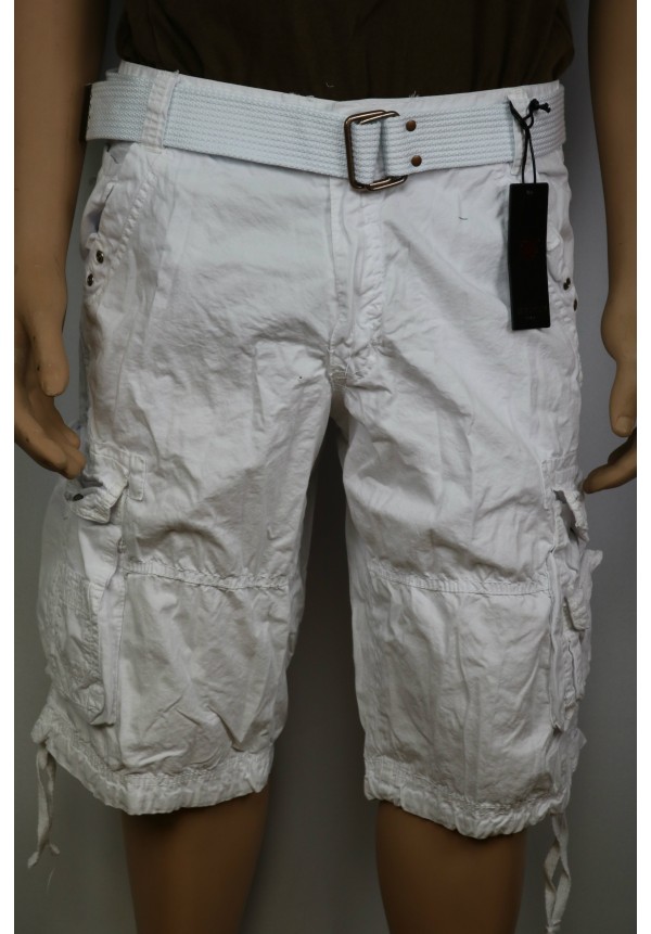 Belted Twill Cargo Shorts (White)